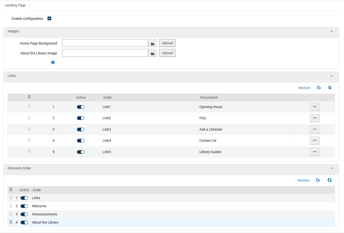 Screenshot of the Landing Page configuration tab for a Primo View